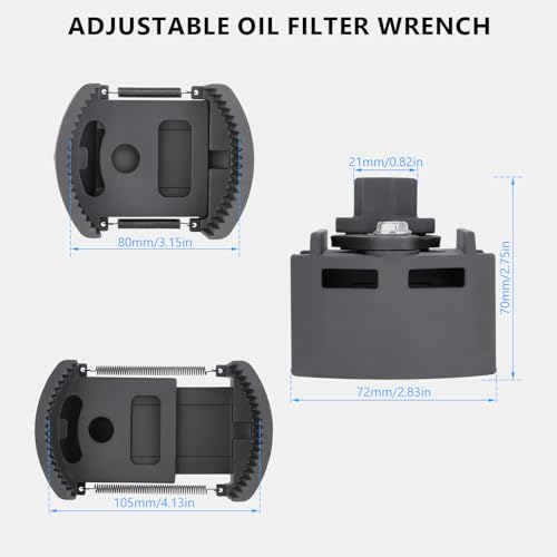 Adjustable Universal Oil Filter Wrench 80-105mm | Oil Filter Removal Tool 1/2'' Drive Fits Small & Medium-sized Spin-on Filters, UTVs, JetSkis - size: 80-105mm