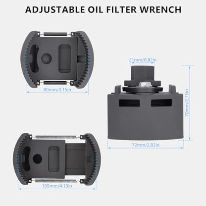 Adjustable Universal Oil Filter Wrench 80-105mm | Oil Filter Removal Tool 1/2'' Drive Fits Small & Medium-sized Spin-on Filters, UTVs, JetSkis - size: 80-105mm