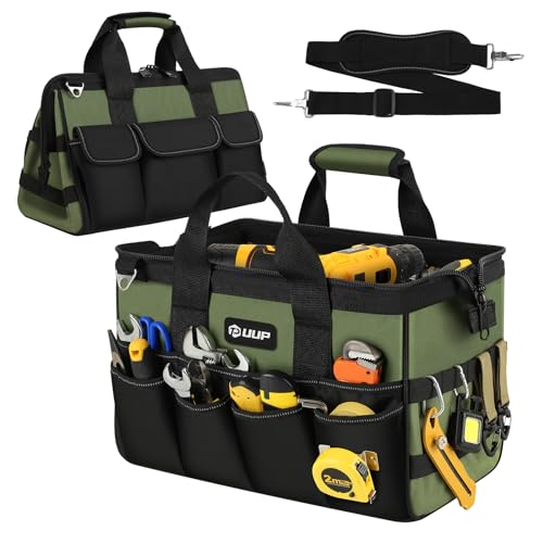 UUP Heavy Duty Tool Bag 15-Inch, 16-Pocket Portable Empty Tool Box Organizer, Big Storage Toolbox Organization, Soft Handle Large Zipper Carrying Toolbag, Father Day Gifts for Him Dad Men, Green - color: Green, size: 15.5 Inch