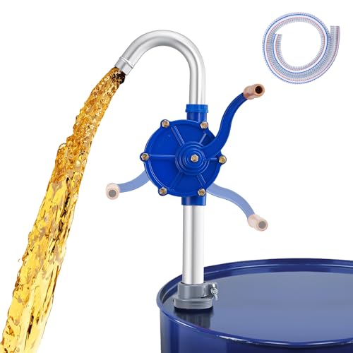 Orion Motor Tech 55 Gallon Drum Pump, Rotary Barrel Pump for Non Corrosive, Diesel, Motor Oil, Transmission Fluid, Fits 5 to 55 Gal Drums, Heavy Duty Aluminum Barrel Pump with 39.4" Discharge Hose - color: Blue Rotary Action Aluminum Pump