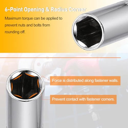 HARFINGTON Deep 6-Point Impact Socket 1/4" Drive 9mm Metric Socket 50mm (2") Long with 1/4" Hex Shank Adapter, CR-V Steel Socket Adapter Accessory Tool Set Kit for Hex Bolts Nuts - size: 9mm x 50mm