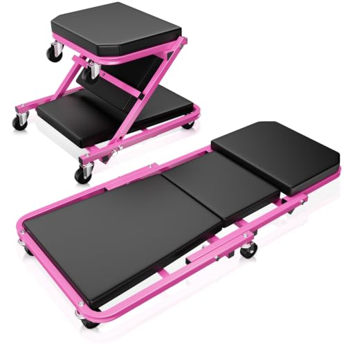 Auto Dynasty 36" Z-Creeper Seat, 2-in-1 Foldable Garage Creeper Shop Seat, 330 LBS Capacity Automotive Mechanic Repair Under Car Rolling Creeper Seat, Purple - color: Purple, size: 36 Inch