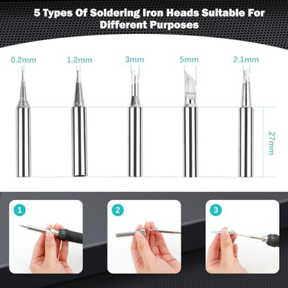 60W Soldering Iron Kit, 110V Soldering Iron with 5pc Interchangeable Tips and Solder Wire,Fast Heating,Adjustable Temperature Solder Welding Tools,Solder Wire for Variously Electronic Repair