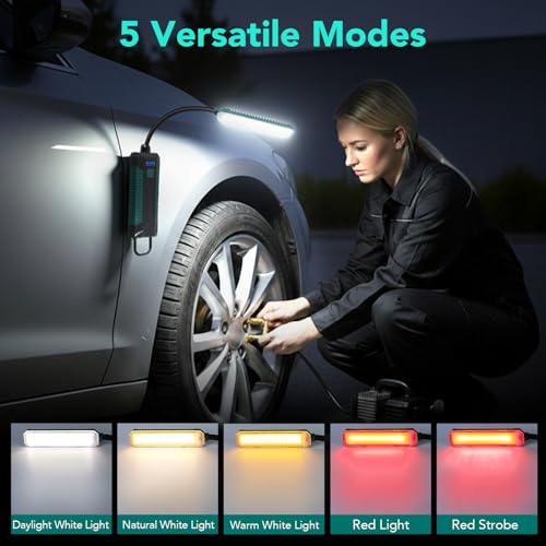 Rechargeable Magnetic Work Lights, COB Portable LED Work Light with 360° Flexible Gooseneck Design, Hook Work Flashlight for Lathe, Car Repair, Emergency, 4 Lighting Modes, USB C Cable, Pack of 1