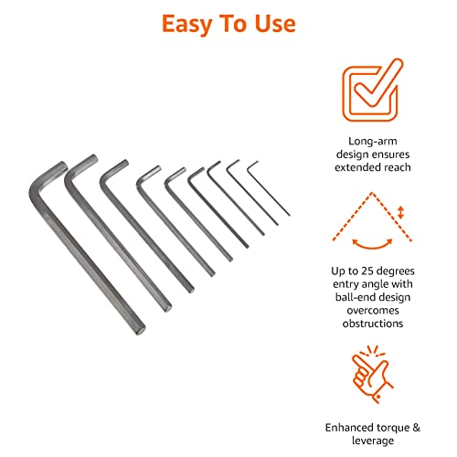Amazon Basics 22-Piece Long Arm Hex Key Wrench Set - SAE/Metric, Chrome Vanadium Steel with Storage Case - size: 22-Piece