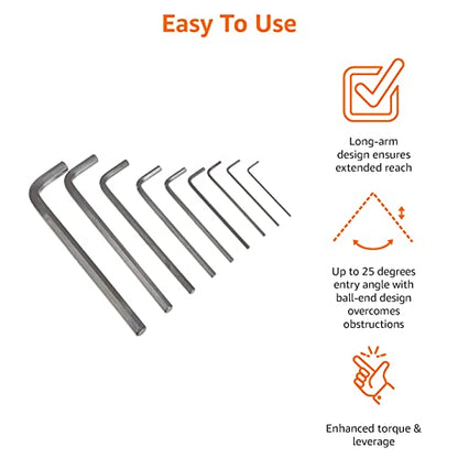 Amazon Basics 22-Piece Long Arm Hex Key Wrench Set - SAE/Metric, Chrome Vanadium Steel with Storage Case - size: 22-Piece