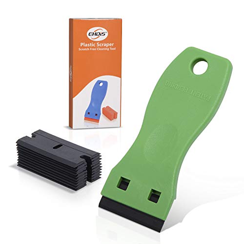 EHDIS 1.5" Plastic Razor Scraper with 10pcs Double Edged Plastic Blades for Removing Labels Stickers Decals on Glass Windows (Green) - color: Green