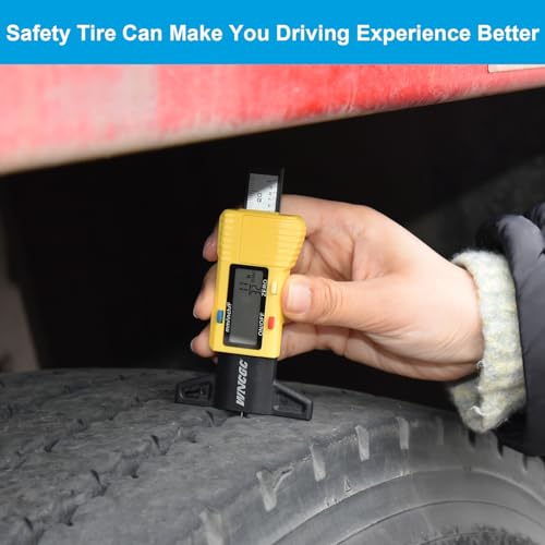 Tire Tread Depth Gauge, 3 Modes Digital Tire Depth Gauge-Fractional Inch, Decimal Inch and Millimeter for Motorcycles, Cars, Trucks, Vans, SUV - Yellow