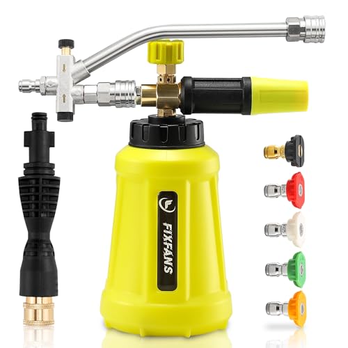 FIXFANS Foam Cannon, Compatible with Portland Husky and Ryobi Power Washer | Dual Connector Accessory, Replacement Gun Adapter, Double Tip Attachment Soap Cannon, 1/4" Quick Connect, 5 Nozzles, 1L - size: 999ML