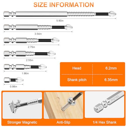 High Magnetic Screwdriver Drill Bit Set - 12Pcs K5 Impact Resistant Non Slip Bit - Magnetic Screwdriver Set - Screwdriver Bit Set - 25 50 65 70 90 150mm (12Pcs) - color: 12 Pcs