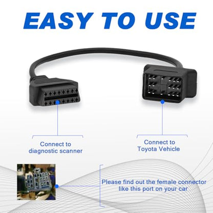 OBDII Adapter Fit for Toyota 17 Pin OBD1 to 16 Pin OBD2 Diagnostic Cable, Compatible with Toyota Vehicles 17pin Connector,Work with ELM327 OBD2 Diagnostic Scan Tool and Code Reader - style: Fit for toyota-17pin(Square)