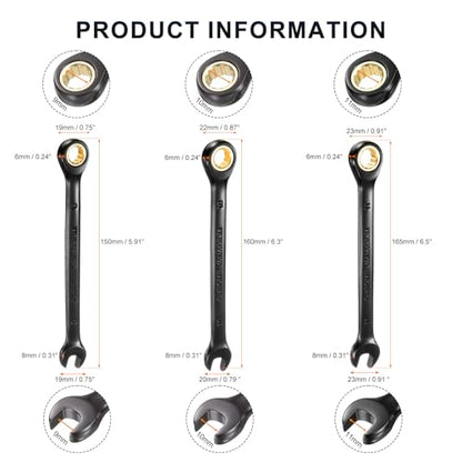 HARFINGTON 3Pcs Ratcheting Wrench Set 9-11mm Metric Open End Wrench 72-Teeth CR-V Steel 12 Point Nickel Plated Combination Ratchet Wrench for Fasteners Nut Bolt - size: 9mm/10mm/11mm