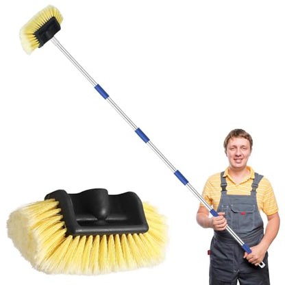Car Wash Brush, 74" Adjustable Long Handle Soft Bristle Car Cleaning Brush | 34-74" Adjustable Car Wash Brush with Handle, Ideal for RV, Boat, Truck, SUV, Wagon, Solar Panels & Home Exteriors (Yellow)