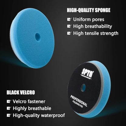 SPTA HD Buffing Polishing Pads, 5 Inch Orbital Buffer Pads Hook and Loop Buffing Pads, Foam Polish Pad 5 Grits from Coarse to Fine for 5 Inch DA Rotary Polisher Compounding, Polishing and Waxing - size: 5 Inch (125mm)