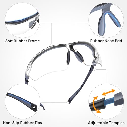 TICONN Anti-Fog Safety Glasses for Men and Women, ANSI Z87.1 Scratch Proof Eye Goggles with Adjustable Arms and UV Protection - style: 10 Pack/Clear