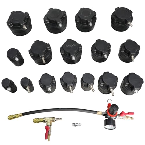 DPTOOL Turbo System Leakage Tester Kit 19Pcs Turbo Boost Leak Tester Turbocharger Air Pressure Guage Cooling System Intercoolers Radiators Hose Leaks Test with 16 Stepped Adapters 1-1/4'' to 4-1/4''