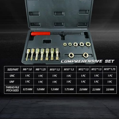 15 PCS Metric Thread Chaser & Restorer Tool Set | M6-M12 Rethreading Repair Kit for Automotive Fastener Maintenance - size: 15 Pcs