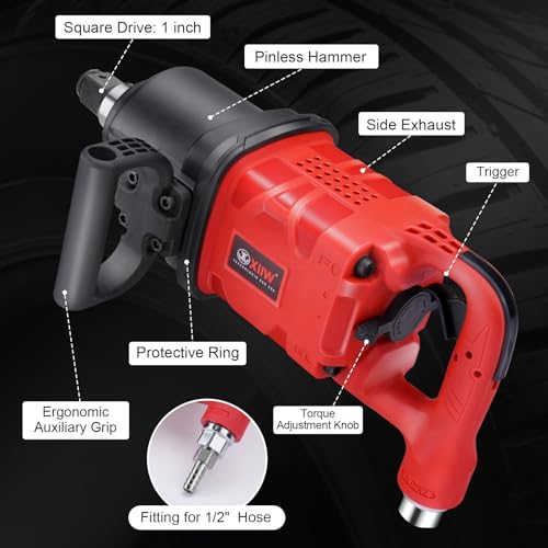 XIIW 1 Inch Air Impact Wrench, Up to 4000 ft-lbs High Reverse Torque | 27.6lbs Lightweight 1'' Impact Gun w/ 2 D Handles 3800RPM Pneumatic Impact Wrench for Heavy Duty Repairs - size: 1 Inch | 4000 ft-lbs