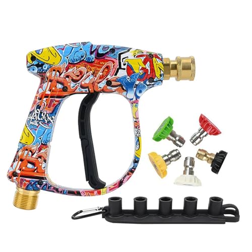 Bear Force High Pressure Washer Gun 3000 PSI Max, Power Washer Short Gun M22-14mm with 1/4 Inch Quick Plug & 5 Tips Nozzle, Compatible for Some of Greenworks Kar-cher Ryobi Homelite Pressure Washer - color: B. Spray Gun & 5 Tips