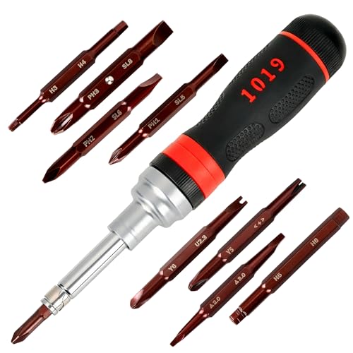 19-in-1 Ratcheting Multi-Bit Screwdriver Set Magnetic Tip Red | Double-End Bits Storage, All-in-One Screwdriver Kit for Home Repair, DIY, Electronics & Automotive - color: Red