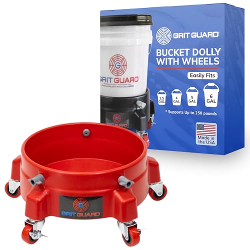 Grit Guard Bucket Dolly with Wheels - Rolling Detailing Wash Bucket with 5 Wheels and 2 Locking Casters Compatible with 2.5, 4, 5 and 6 Gallon Buckets (Red, 2" Red Casters) - Made in the USA - color: Red, size: 2" Red Casters