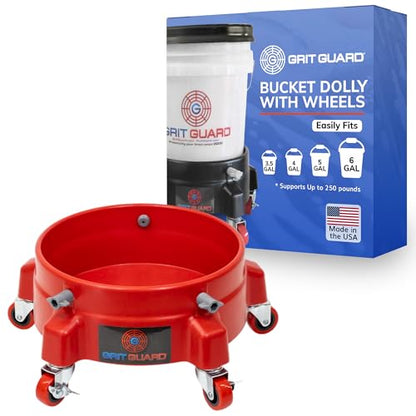 Grit Guard Bucket Dolly with Wheels - Rolling Detailing Wash Bucket with 5 Wheels and 2 Locking Casters Compatible with 2.5, 4, 5 and 6 Gallon Buckets (Red, 2" Red Casters) - Made in the USA - color: Red, size: 2" Red Casters