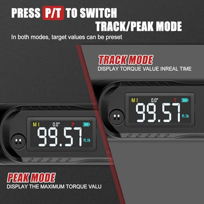 VANPO 3/8 Drive Digital Angle Torque Wrench 5-99.6 Ft.lb, ±2% Accuracy | 6.8-135 Nm Electronic Torque Wrench, Buzzer LED Vibration Alarm, Perfect Tools for Car, Motorcycle & Engine Repair - size: 5-99.5 ft.lb/6.8-135 N.m (3/8-Inch)
