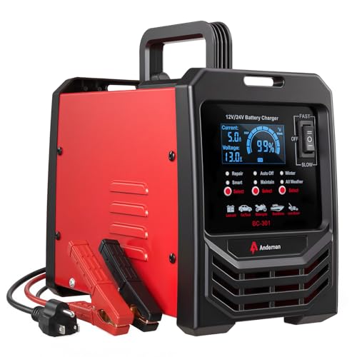 12V/24V Car Battery Charger Heavy Duty, 0-15A Automatic Battery Maintainer, Smart Trickle Charger with Repair, Auto Shutoffs, Winter Boost Mode, for Car Truck Lawn Mower AGM Deep Cycle