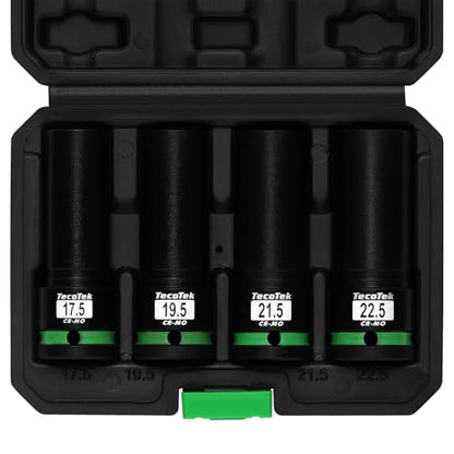 TecoTek 4PCS 1/2" Drive 1/2 Size Thin Wall Lug Nut Socket Set, Half Size Wheel Socket, 17.5mm, 19.5mm, 21.5mm, and 22.5mm, CR-MO, for Damaged, Swollen and Stuck Lug Nuts