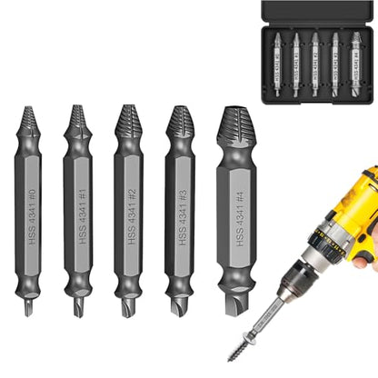 5PCS Damaged Screw Extractor Tools Sets, Stripped Screws Nuts & Bolts Drill Bit Tools for Easy Removal(Siver) - color: Silvery