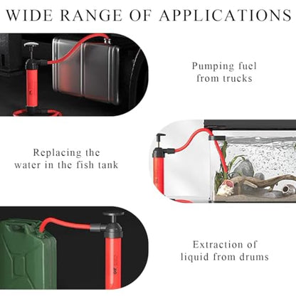 Car Siphon Fluid Transfer Pump, Multi-Use Hand Pump Siphon Gas Oil Liquid Fuel Transfer Pump, Universal Portable Oil Extractor Suction Manual Gasoline Transfer Pump Kit