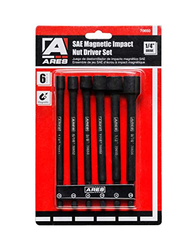ARES 70650 6-Piece SAE Magnetic Impact Nut Driver Bit Set | Impact Grade Nut Setters with Industrial Strength Magnets - size: 6pc SAE Magnetic Impact Nut Driver Set