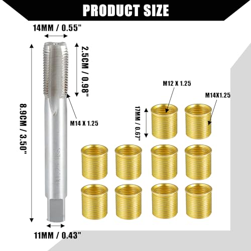 Outer Universal Spark Plug Thread Repair Tools Set with M12x1.25 Inner Thread Inser and M14x1.25 Tap/Engine Repair Tools/Durable/Gold Tone