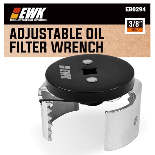 EWK 3/8" Drive Adjustable Oil Filter Wrench Tool for 2.5" to 3.25" Spin-On Filters, Heavy-Duty Forged Steel Grip for Safe, Damage-Free Filter Removal, Smooth Operation