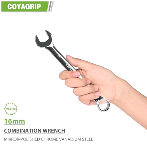 16mm Wrench, Industrial Grade Spanner, Combination Wrenches Metric with 12-Point Box End, 15-Degree Offset, 16mm Wrenches Chrome Vanadium Steel Mirror Polished - size: 16mm