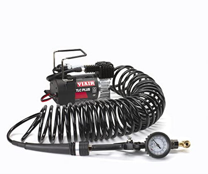 VIAIR TLC PLUS Air Compressor - Portable, Compact Tire Inflator with 120 PSI - Includes Presta Valve Chuck, Shop-Style Inflation Gun, 2-Pin SAE & 30ft Coil Hose - For Tubeless Bike Tires Setup - style: TLC PLUS Air Compressor