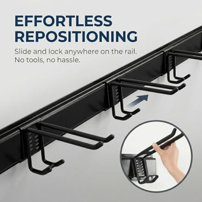 Aking Ace Garage Tool Organizer Wall Mount, 48-Inch Heavy Duty Garden Tool Rack for Shed, Holds 350lbs, Adjustable Storage Hanger for Shovel, Rake, and Power Tools - size: 3 Rail 6 Double Hooks