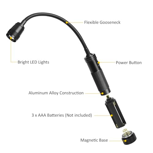 LED Work Light, Gooseneck Flashlight with Magnetic Base, Zoomable Flexible Led, 500 Lumen Mechanics Light Suitable for Auto Repair, Outdoor BBQ, Work Bench, Emergency, Pack of 2