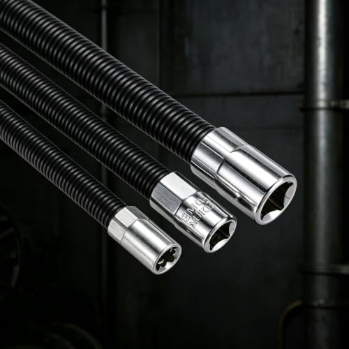 3pcs Flexible Socket Extension, Socket Extension Tool (Black) | 1/4" 3/8" 1/2" Bendable High Torque Chrome Vanadium Iron Extension Rods for Automotive Repair & Tight Spaces - color: Black