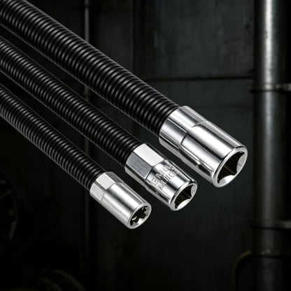 3pcs Flexible Socket Extension, Socket Extension Tool (Black) | 1/4" 3/8" 1/2" Bendable High Torque Chrome Vanadium Iron Extension Rods for Automotive Repair & Tight Spaces - color: Black