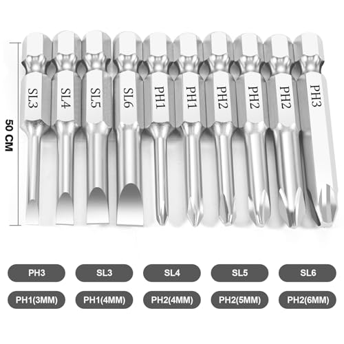 10 Piece Slotted Phillips Screwdriver Bit Set, 1/4 Inch Hex Shank S2 Steel Magnetic 2" Long Drill Bits - style: 10 Piece Slotted Phillips Bits