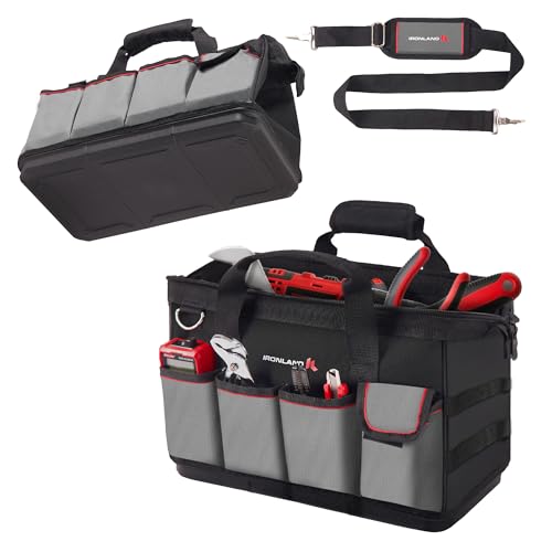 IRONLAND 16.5 Inch Hard & Sturdy Bottom Tool Bag Organizer for Men, Waterproof Heavy Duty Tool Bag with Handle & Large Zipper, Ideal for Mechanics Electrician Handyman Hvac, Great Gift for Dad