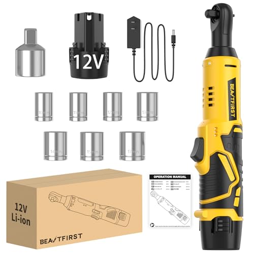 Cordless electric ratchet wrench set, brushless electric ratchet wrench, 12V cordless ratchet tool kit (yellow+) - color: Yellow+
