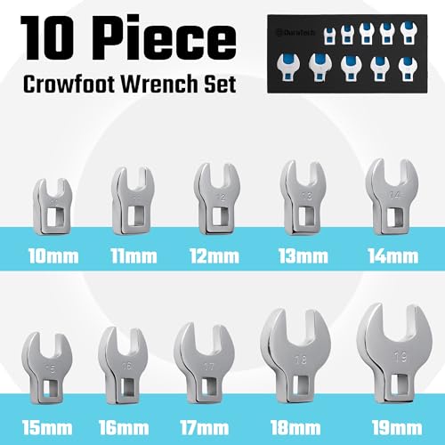 DURATECH 10-Piece 3/8" Drive Crowfoot Wrench Set, Metric, 10-19mm | Open End Wrench Set, CR-V Steel, EVA Foam Tool Organizer - size: Metric, style: Regular