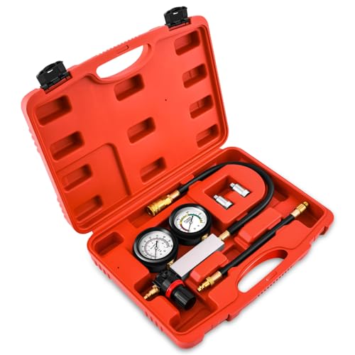 TU-21 Cylinder Automotive Engine Pressure Tester Leak Detector Kit with Compression Gauges, Efficient Leakage Detection, Red