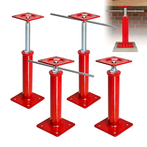 4 Pack House Floor Jacks for Leveling, 11.8-16 in Adjustable Screw Support Posts, Up to 11,023 lb Each, for Crawl Space, Floor Joists and Basement Beams - size: 11.8''-16''(2 Turning Bar)