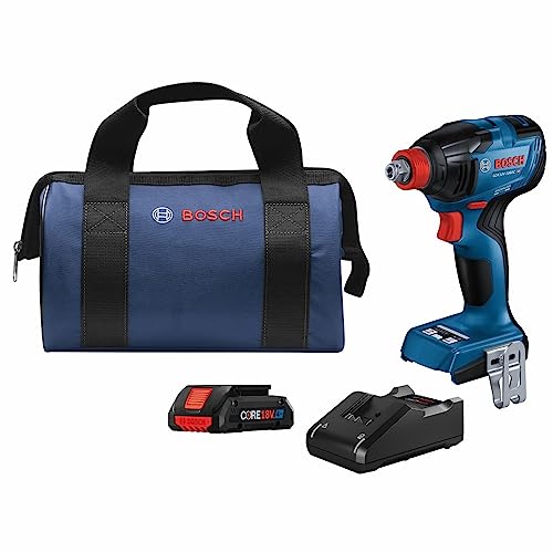 BOSCH GDX18V-1860CB15 18V Connected-Ready Two-In-One 1/4 In. and 1/2 In. Bit/Socket Impact Driver/Wrench Kit with (1) CORE18V 4 Ah Advanced Power Battery - style: w/ 18V 4 Ah Battery