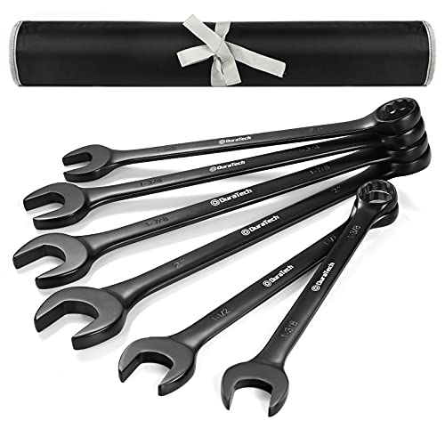 DURATECH Jumbo Combination Wrench Set, SAE, CR-V Steel | Black Electrocoat，1-3/8", 1-1/2", 1-5/8", 1-3/4", 1-7/8", 2" wrench， with Pouch - size: SAE