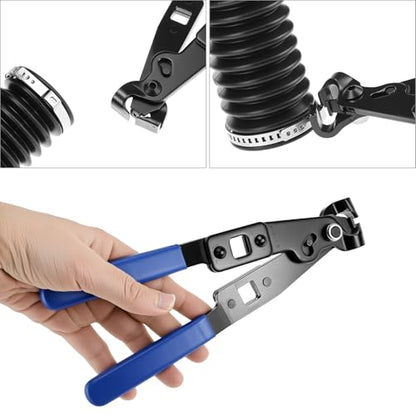 QWORK CV Axle Boot Clamp Pliers with 1/2 Inch Torque Wrench, Ear Type Clamp Crimping and Removal Tool, Heavy Duty Carbon Steel CV Joint Boot Banding Tool