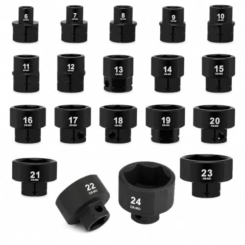 Nano Socket Set 19-Piece Low Profile Sockets 6–24mm for Tight Spaces Repair | Short Bolt Extractor Socket Set, CR-MO Stubby Socket Set 3/8" Ratchet & 17mm Wrench Compatible